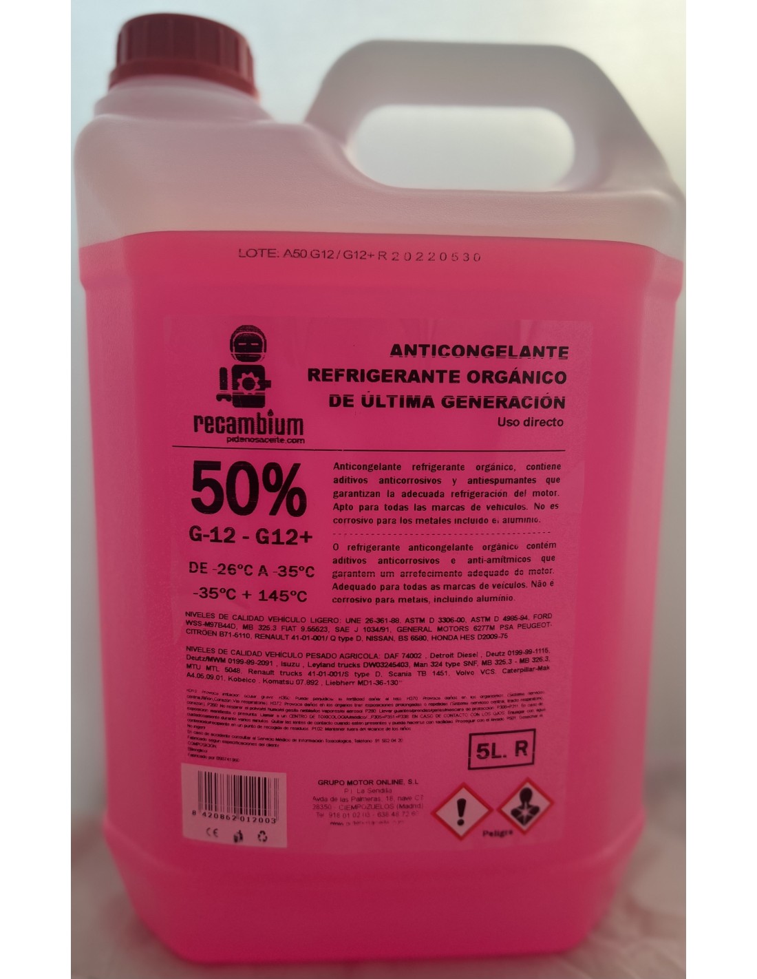 Anticongelante Recambium orgánico 50% G12/G12+ - 9,90 € www