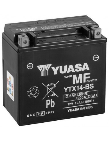 Batería Moto Yuasa YTX14-BS 12V- 12Ah - GILERA 125ie Nexus,250ie Nexus,300i  Nexus,GP 800,LT 500ie Fuoco LT