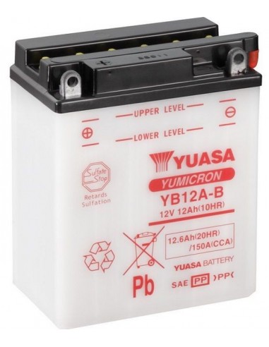 Batería Moto Yuasa YB12A-B 12V- 12Ah - HONDA CB 350S,CB 450S,XBR 500,XBR  500S,XL 600V Transalp