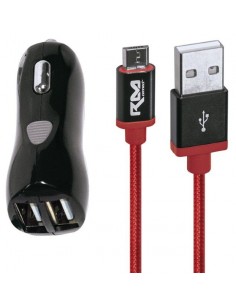 Cargador-Mechero Doble Conexión USB + Cable conexión Tipo Micro 1 m