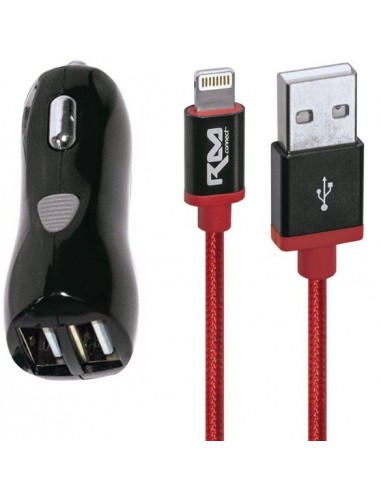 Cargador-Mechero Doble Conexión USB + Cable conexión 1m Tipo Iphone