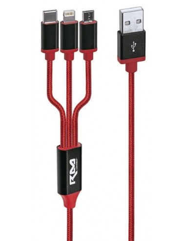 Cable Cargador Conexión USB 3 en 1, Conexiones Tipo C + Micro + Iphone