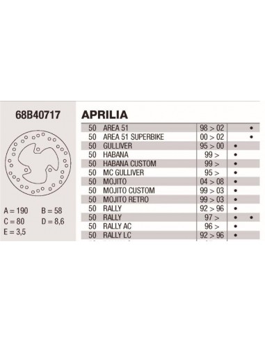 DISCOS BREMBO FIJOS ORO 68B40717 - APRILIA SCARABEO 50 DE LUXE (98-) 50CC