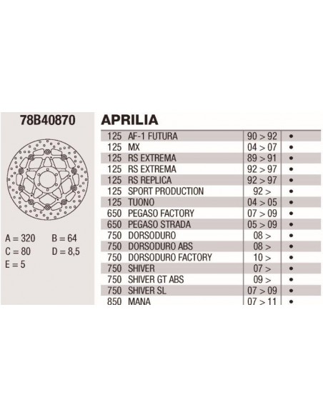 DISCOS BREMBO FLOTANTES ORO 78B40870 - APRILIA AF1 (86-) 125CC