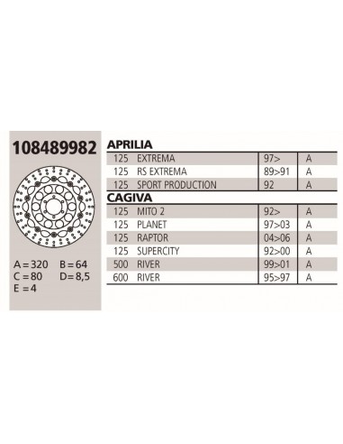 DISCOS BREMBO GENUINOS 108489982 - APRILIA ETX (99-) 125CC