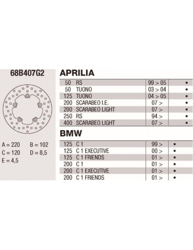 DISCOS BREMBO FIJOS ORO 68B407G2 - APRILIA RS 125 (06-11) 125CC