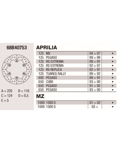 DISCOS BREMBO FIJOS ORO 68B40753 - APRILIA RS 125 EXTREMA (93-98) 125CC