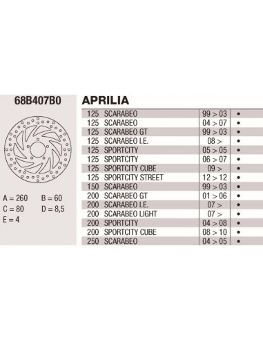 DISCOS BREMBO FIJOS ORO 68B407B0 - APRILIA SCARABEO 200 GT (01-) 200CC